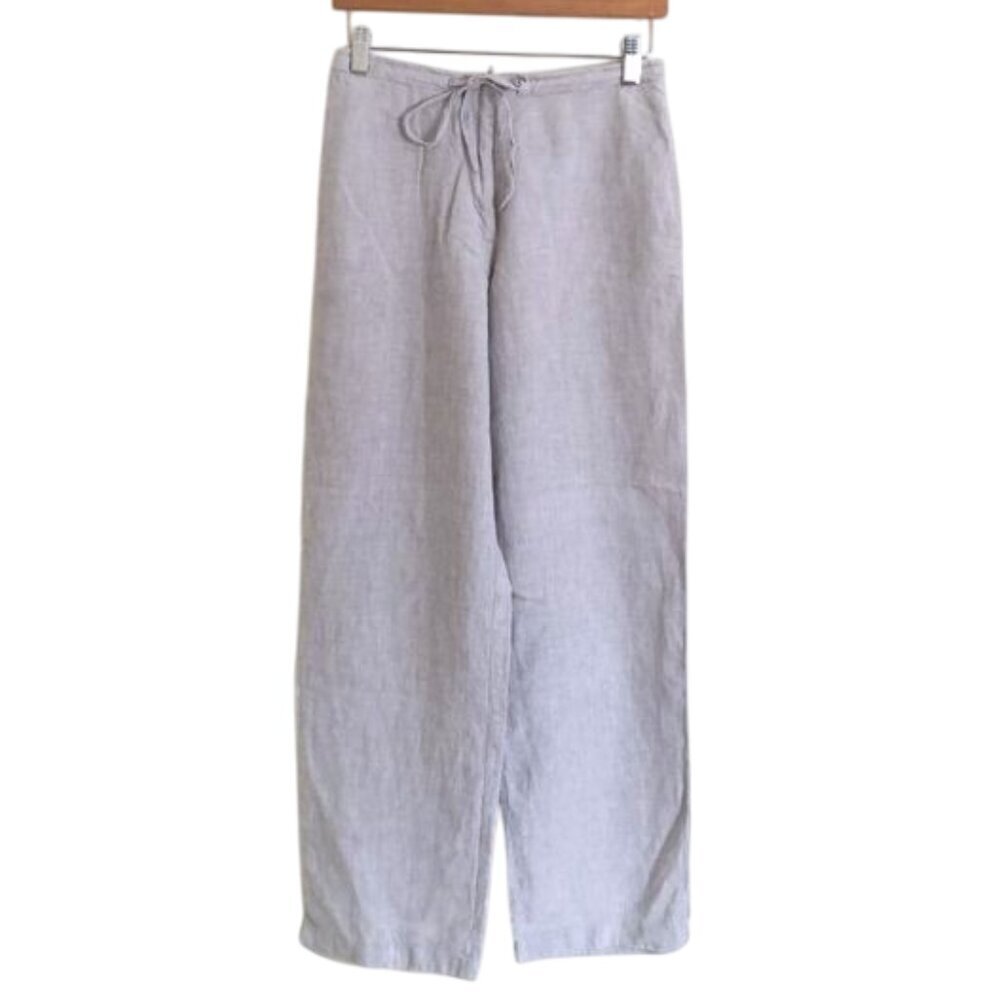 Express 100% Linen Light Gray Drawstring Pants Si… - image 2